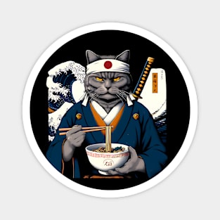 Vaporwave Samurai Cat Great Wave Off Kanagawa Magnet